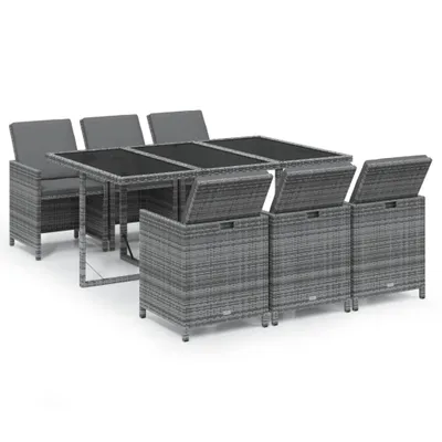 Produktbild von 7-tlg. Garten-Essgruppe mit Kissen Poly Rattan Grau
