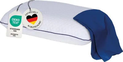 Produktbild von Nackenstützkissen, Reisekissen SUPER TRAVEL inkl. blauem Schonbezug, Memory Schaum, Rücken- & Seitenschläfer, CASIMUM