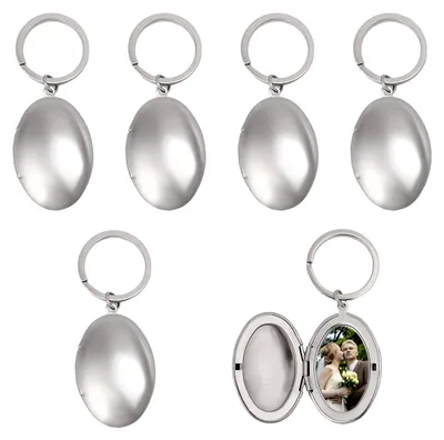 Produktbild von Solidchoice – Set aus 6 Foto-Schlüsselanhängern mit Medaillon-Befestigung, silberfarben