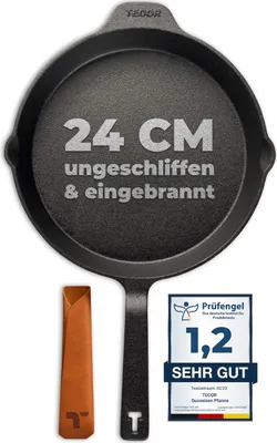 Produktbild von Gusseisenpfanne Induktion 24 cm ungeschliffen, universell, natürlich - Langlebige Pfanne Gusseisen 24 cm - Antihaft Gusspfanne Induktion 24 cm
