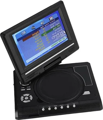 Obrázok produktu pre 7-palcový DVD prehrávač s 270° otočným displejom – prenosný DVD prehrávač – mini TV prehrávač – kompatibilný s formátmi AVI, EVD, DVD, SVCD, VCD, CD, CD-RW – čierny – napájací adaptér 100–240 V (EÚ)