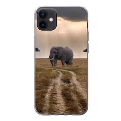Produktbild von MuchoWow® Handyhülle Schutzhülle Hülle für iPhone 12 mini Elefant - Tiere - Wiese - Sonne Silikon Softcase Handy Hülle - Bild