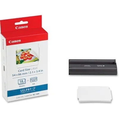 Produktbild von Canon KC-18IF Farbtinte + 54 x 86 mm Sticker-Papier, 18 Blatt, Canon SD1100, CP-100, CP-200, CP-220, CP-300, CP-330, PowerShot A530/SELPHY CP740 Combo, SELPHY..., 54 x 86 mm, 18 Blätter