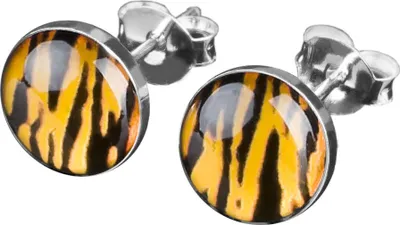 Produktbild von viva-adorno 1 Paar Damen Ohrstecker Ohrringe rund Edelstahl Schwarz Zebra Tiger Streifen Z210,gelb