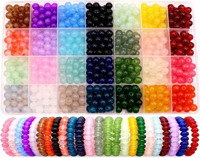 Produktbild von Perlen Set zur Schmuckherstellung, 700 Stück, 8mm Glasperlen, 28 Farben, für DIY Armbänder