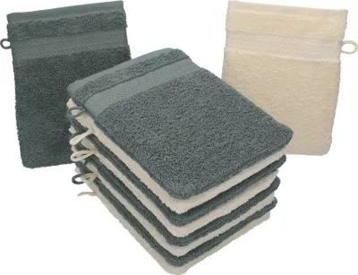 Produktbild von Betz 10 Stück Waschhandschuhe 16x21 cm PREMIUM 100% Baumwolle  Farbe: beige und anthrazit