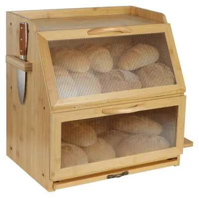Brotkasten aus Bambus, doppellagig, mit Sichtfenster, 38x27x39 cm