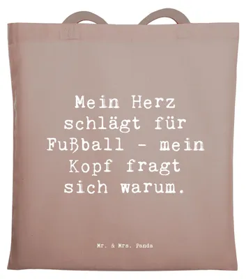 Produktbild von Mr. & Mrs. Panda Tote Bag Spruch Fußball Liebe - Braun Pastell - Geschenk, Shopping Tasche, Uni, Schultasche, Herz, Jutebeutel, Leidenschaft, Sportler, Teamsport
