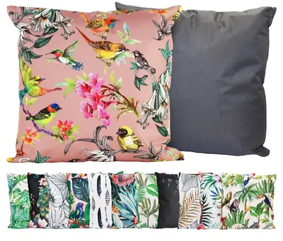 Produktbild von JACK Outdoor Motiv Kissen 45x45cm Lounge Dekokissen inkl. Füllung Wasserabweisend Sitzkissen Garten Stuhl, Farbe:Vögel Rosa