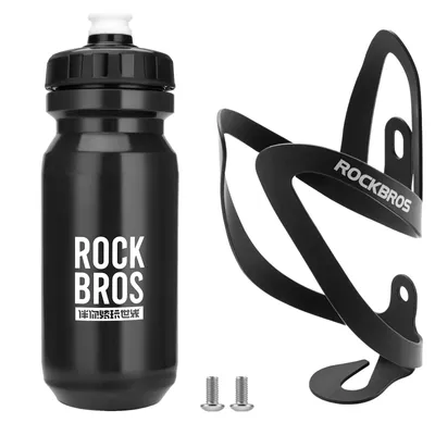 Produktbild von ROCKBROS Fahrrad Flaschenhalter Aluminium Schwarz mit Trinkflasche 600ml Squeeze BPA-frei auslaufsicher Schwarz Logo