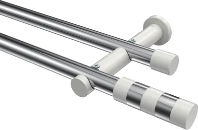 Produktbild von Interdeco Gardinenstange / Vorhangstange Chrom / Weiß, Typ Platon Mavell (Zylinder Bicolor) ohne Ringe, 20 mm Ø 2-läufig, 140 cm