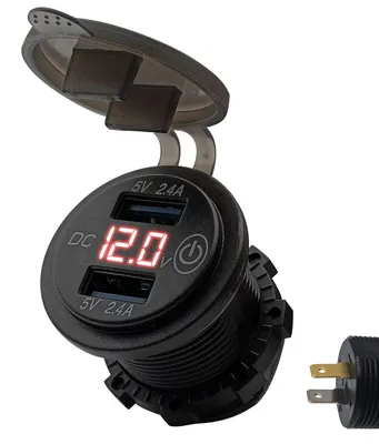 Produktbild von ProRide 12V USB-Einbauladegerät 2 Ports mit Schalter & Voltmeter, 5V/2,4A