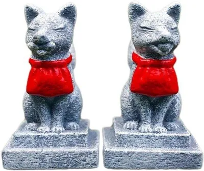 Image de Monument japonais du renard (Kitsune) - Miniatures de renards - Décoration de jardin - Miniature en résine - 4,5 x 2,5 x 2,5 cm - Comme illustré