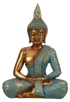Produktbild von Buddha Figur 25cm türkis gold Mudra Schutz Ausgeglichenheit Dekoration Deko