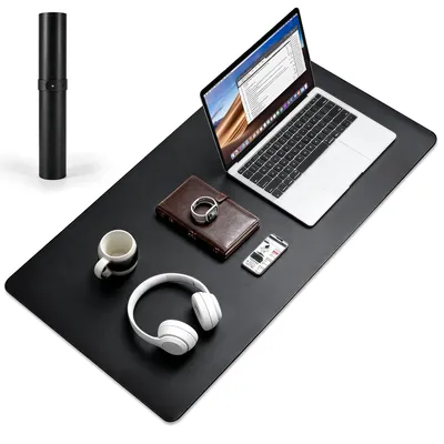 Image de Sous-main de bureau, 80 x 40 cm, tapis de souris, en cuir PU, noir