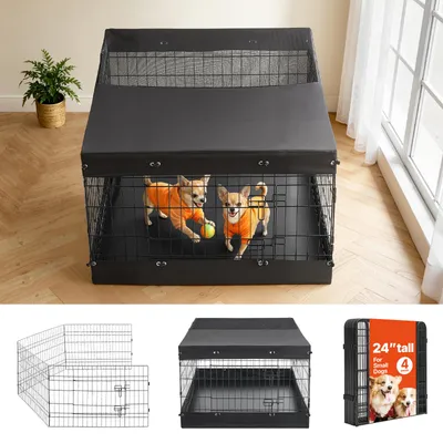 Obrázok produktu pre SucceBuy, kovový výbeh pre šteňatá, výška 61 cm, 4-dielny, s vekom a podložkou. Vhodný ako ihrisko pre malé psy, mačky a iné drobné zvieratá. Skladací a flexibilný, dá sa použiť v rôznych tvaroch.