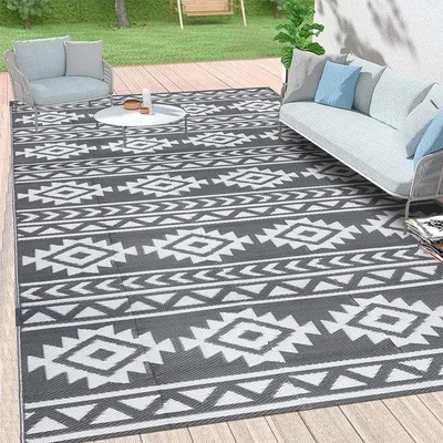 Productafbeelding van Buitentapijt, grijs, weerbestendig, 150x240 cm - geschikt voor balkon en terras