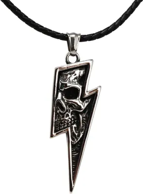 Produktbild von Lederkette Edelstahlkette 316L TOTENKOPF BLITZ 50 cm Leder 05-03