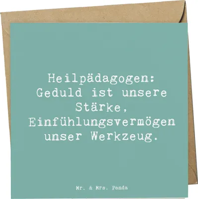 Produktbild von Mr. & Mrs. Panda Klappkarte Spruch Heilpädagogin Geduld - Meeresbrise - Geschenk, Beruf, anlasskarte, Berufsprodukte, berufliche Hingabe, Berufsalltag, Grußkarte, Stärke