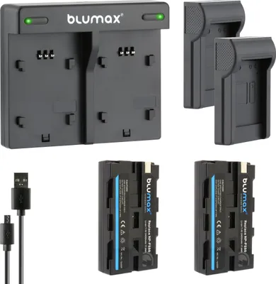 Produktbild von 2x Akku + Lader für Sony NP-F550 NP-F330  F550 F730 F770 F930 F970 2400 mAh