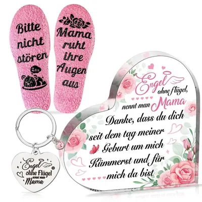Immagine prodotto di Set regalo per mamma: decorazione a forma di cuore in acrilico, calze, portachiavi