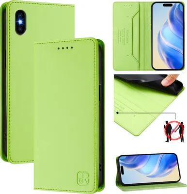 Image de Étui en cuir pour iPhone XS Max, étui à rabat avec fentes pour cartes, portefeuille et support Vert