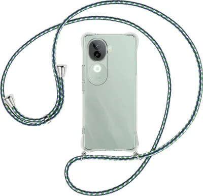 Produktbild von Handykette Backcover-Schutzhülle mit Band (Metall silberfarben) für Vivo iQOO Z9S 5G - grün/blau/weiß