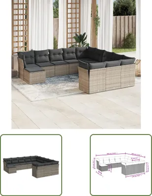 Produktbild von The Living Store 12-tlg. Garten-Sofagarnitur mit Kissen Grau Poly Rattan