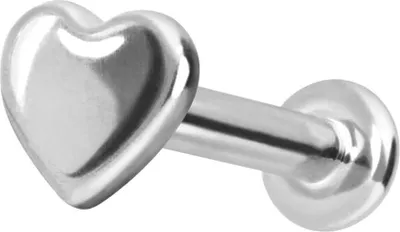 Produktbild von Ohrpiercing, Nasenpiercing 14 Karat Gold Labret mit Innengewinde HERZ 14 Karat | WeißGold Stablänge: 6mm - Stabstärke: 1,2mm