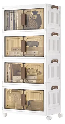 Obrázek produktu pro Stohovatelné úložné boxy s kolečky a víkem | Bílo-průhledná hnědá barva | 45x26x91 cm