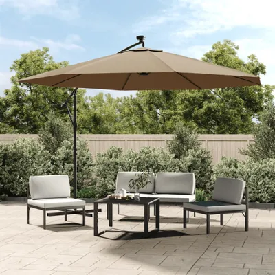Image de Maison Exclusive - Parasol à pied déporté avec éclairage LED et mât métallique de 350 cm, couleur taupe