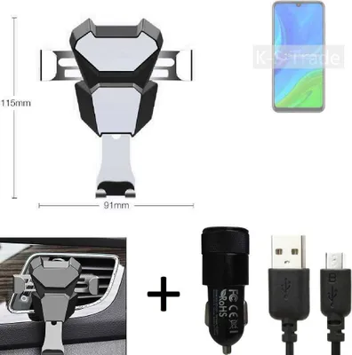 Produktbild von K-S-Trade KFZ Halterung kompatibel mit Huawei P Smart 2020 Halterung Lüftungshalterung Lüftungsschlitz schwarz-silber Autohalterung Handy inkl. KFZ