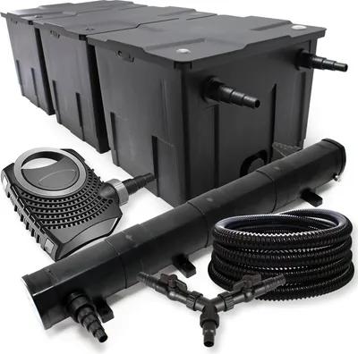 Produktbild von SunSun Komplettset: CBF-350C Teichfilter bis 90000 L Teichfilteranlage Durchlauffilter, NEO10000 Teichpumpe 10000l/h 80W, CUV-272 Teichklärer UVC Klärer mit 72W, 25m Teichschlauch 25 mm, Y-Verteiler