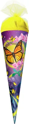 Produktbild von ROTH Geschenk-Schultüte klein Schmetterling 35 cm rund Tüllverschluss Zuckertüte Schulanfang