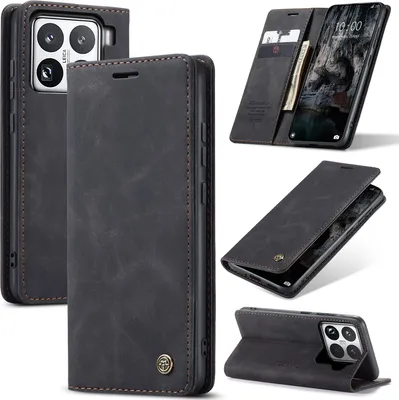 Produktbild von Hülle für Xiaomi 15 Pro Retro Kunstledertasche mit Standfunktion Schutzhülle Schwarz
