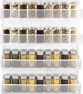 Produktbild von QUVIO Großes Gewürzregal Stahl - für an der Wand - Gewürze und Töpfe - Weiß