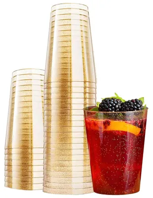 30 Kunststoffbecher, wiederverwendbar, 360 ml, Glitzergold