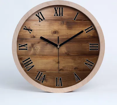 Produktbild von Holzuhr 25fi cm wanduhr - schwarze Spitzen - Holzuntergrund
