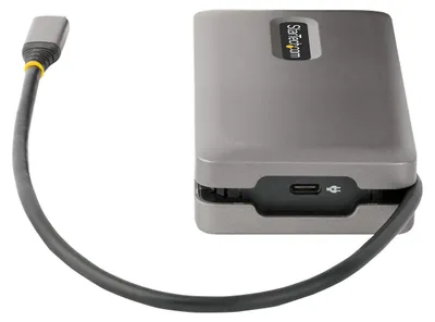 Productafbeelding van StarTech.com USB-C multiport adapter, 4K 60Hz HDMI/DP video, USB-hub met 3 poorten, 100W stroomvoorziening, GbE, USB Type-C travel dock met opladen, 30 cm kabel - Mini laptop docking station (DKT31CDHPD3) - Dockingstation - USB-C - HDMI