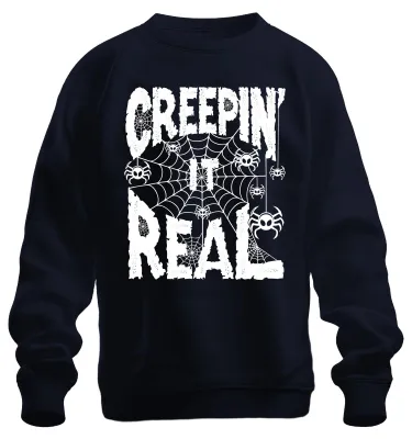 Zdjęcie produktu dla Creepin It Real Halloween Spinnen Spinnennetz Gruselig Lustig Uni Bluza Pullover, Granatowy, S