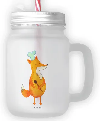 Produktbild von Mr. & Mrs. Panda Eiskaffee Glas Fuchs Koch - Transparent - Geschenk, Chefkoch, Kochen, Mason Jar, Cocktailglas, Spruch Lustig, Trinkgefäß, Becher mit Strohhalm, Bäcker