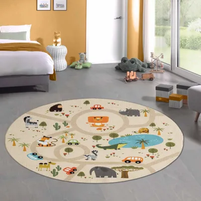 Image de Tapis pour enfants Safari / Route Tapis de jeu beige Taille - 160 cm Rond