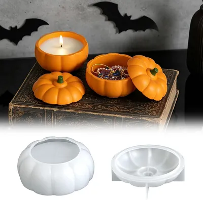 Imagen del producto de Molde de silicona 3D para calabazas, flexible, de 2 piezas, ideal para velas y decoraciones