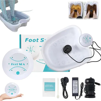 Produktbild von Ionisches Detox Fußbad - Elektrisches Fußspa-Massagegerät - Mit Wanne - 220V AC - Vibrationsmassage - Tiefenreinigung - Ionen-Array - Weiß