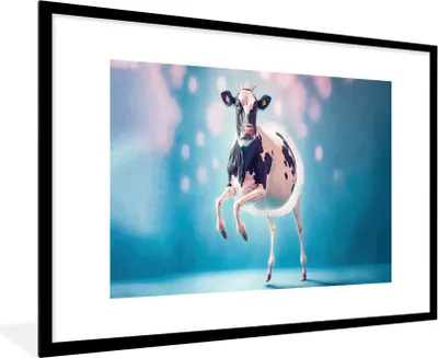 Produktbild von MuchoWow® Gerahmtes Poster Kuh - Krone - Ballett - Blau - Rosa 90x60 cm - Poster mit Schwarzem Bilderrahmen Wandposter Rahmen Foto Bilder - Wanddekoration - Fotos
