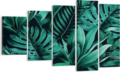 Produktbild von Bild auf Leinwand - Leinwandbild - 5 Teile - Blätter Grafiken Monstera - 100x60cm - Wand Bild - Wanddeko - Wandbilder - Leinwanddruck - Bilder - Wanddekoration - Leinwand bilder - EG100x60-4886