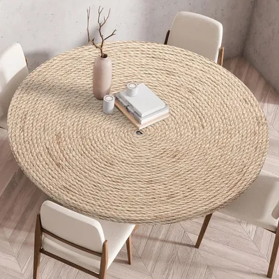 Zdjęcie produktu dla Omgoods - Okrągły obrus z rattanu, 100 cm, z elastycznym brzegiem, do użytku wewnątrz i na zewnątrz