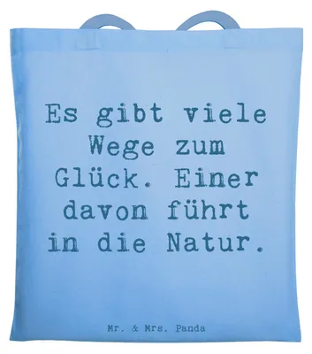 Produktbild von Mr. & Mrs. Panda Tote Bag Spruch Geborgenheit Natur - Sky Blue - Geschenk, Wohlfühlmoment, Jutebeutel, Glücksweg, Zitat, Motivation, Naturliebhaber, Gefühl, Schultasche