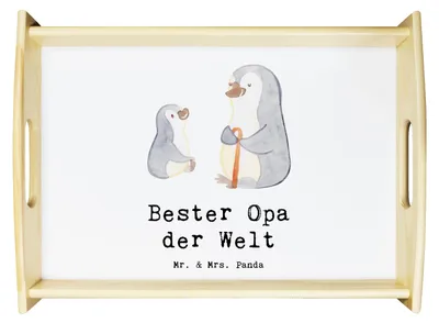 Produktbild von Mr. & Mrs. Panda betttablett Pinguin Bester Opa der Welt - Weiß - Geschenk, tablett zum servieren, Kleinigkeit, Serviertablett, ablagetablett, Großeltern, holz