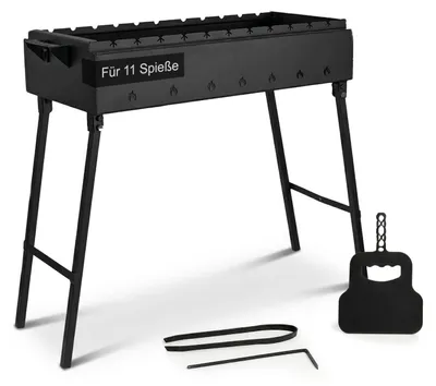 Produktbild von Klappbar Mangal Stahl 2,0 mm für 11 Spieße Länge 70cm  Grillfächer Holzkohlegrill BBQ für Spieße oder Grillrost Schaschlik Shashlychnik Grill